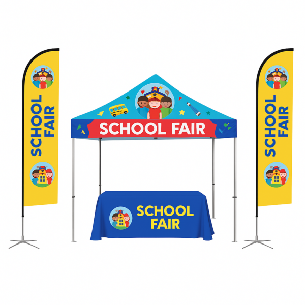 Event Display Kit – Tent, Flags & 6 ft. Table Throw