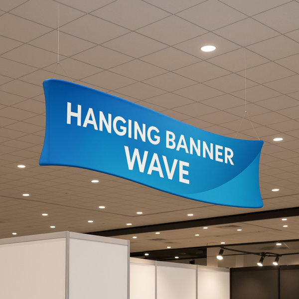 Banner colgante en exhibición profesional