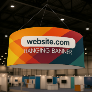 Banner geométrico en exposición
