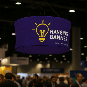 Banner colgante en evento comercial