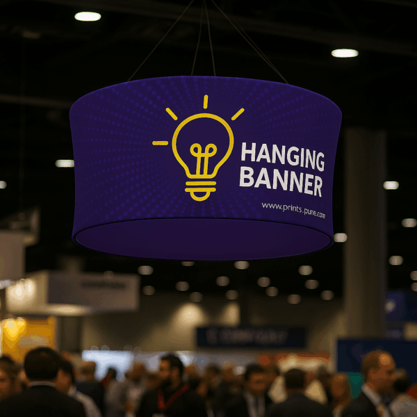 Banner colgante en evento comercial