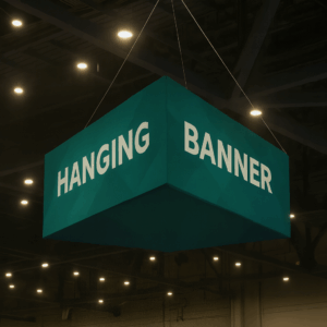 Exhibición con banner flotante