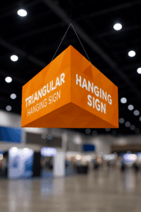 Letrero triangular en convención moderna