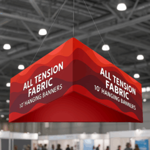 Banner colgante en convención vibrante