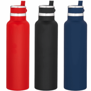 Botellas de agua metálicas alineadas